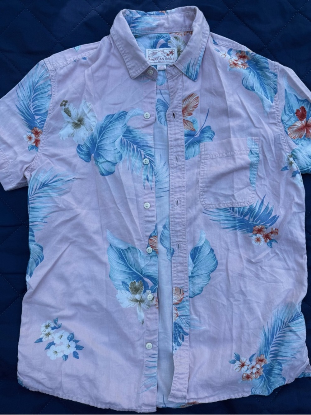 American Eagle Outfitters Men’s Light Pink Floral Button-Down Shirt